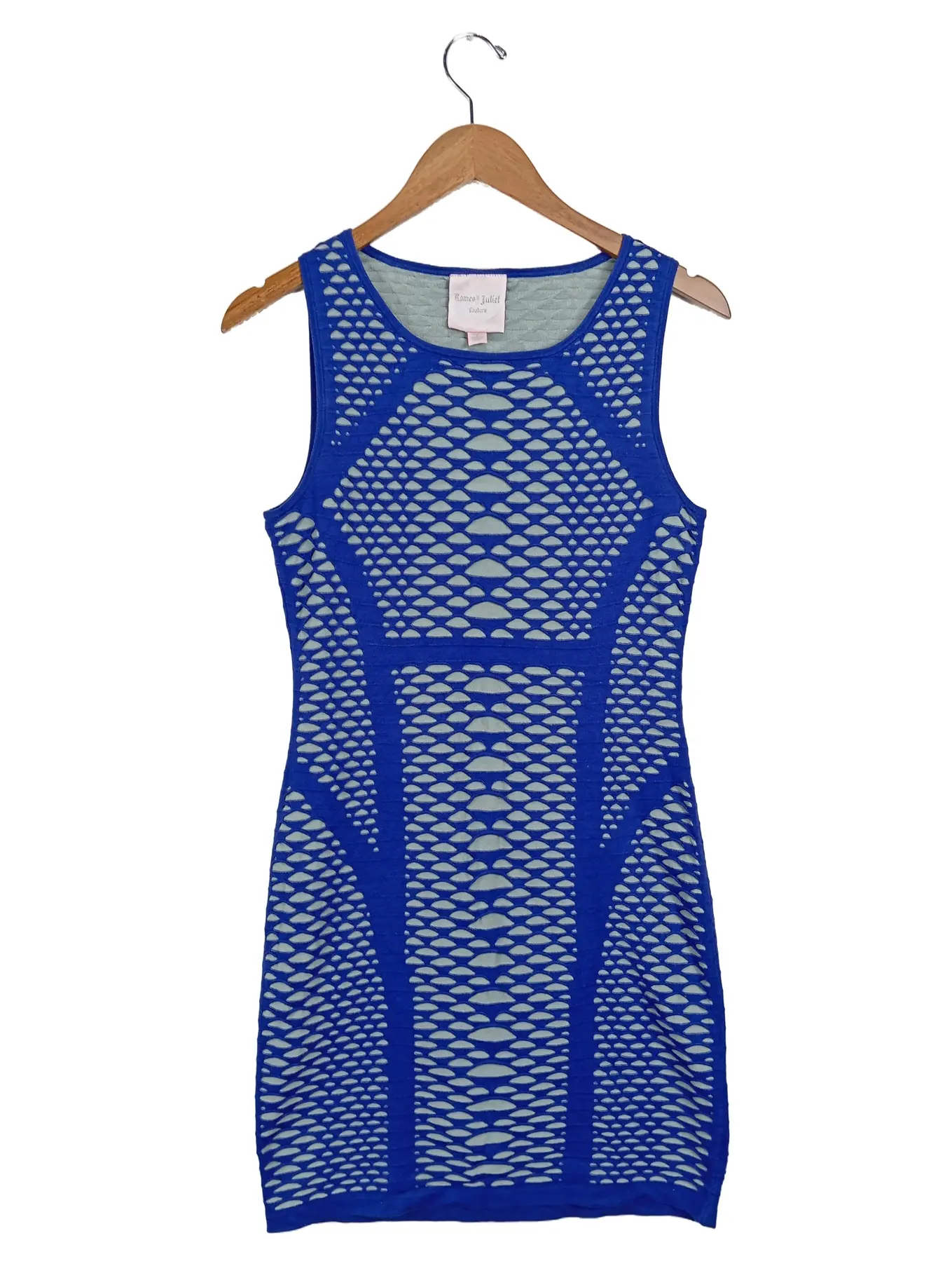 ROMEO & JULIET COUTURE Etuikleid Damen Gr. 36/S Blau Elegant Lochmuster