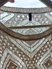 Vorschaubild 3 von BENETTON Damen Stricktop ärmellos Gr. 38/M Beige Lochmuster Baumwolle