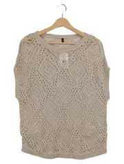 Vorschaubild 1 von BENETTON Damen Stricktop ärmellos Gr. 38/M Beige Lochmuster Baumwolle