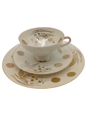 Vorschaubild 1 von Sammelgedeck 3-tlg Porzellan Weiß Goldrand Blattmuster Kaffeetasse