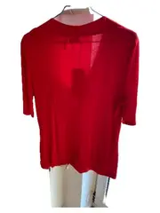 Vorschaubild 2 von Damen T-Shirt Gr. 42/XL Rot V-Ausschnitt Viskose Basic