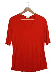 Vorschaubild 1 von Damen T-Shirt Gr. 42/XL Rot V-Ausschnitt Viskose Basic