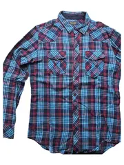 Vorschaubild 1 von YOUNG Herren Flanellhemd Kariert Blau Rot Gr. L Freizeithemd