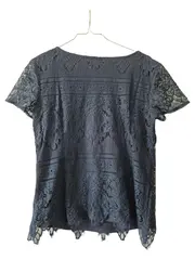 Vorschaubild 2 von Damen Spitzenbluse Gr. 36 S Blau Elegant Kurzarm