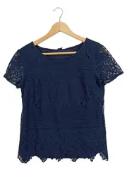 Vorschaubild 1 von Damen Spitzenbluse Gr. 36 S Blau Elegant Kurzarm