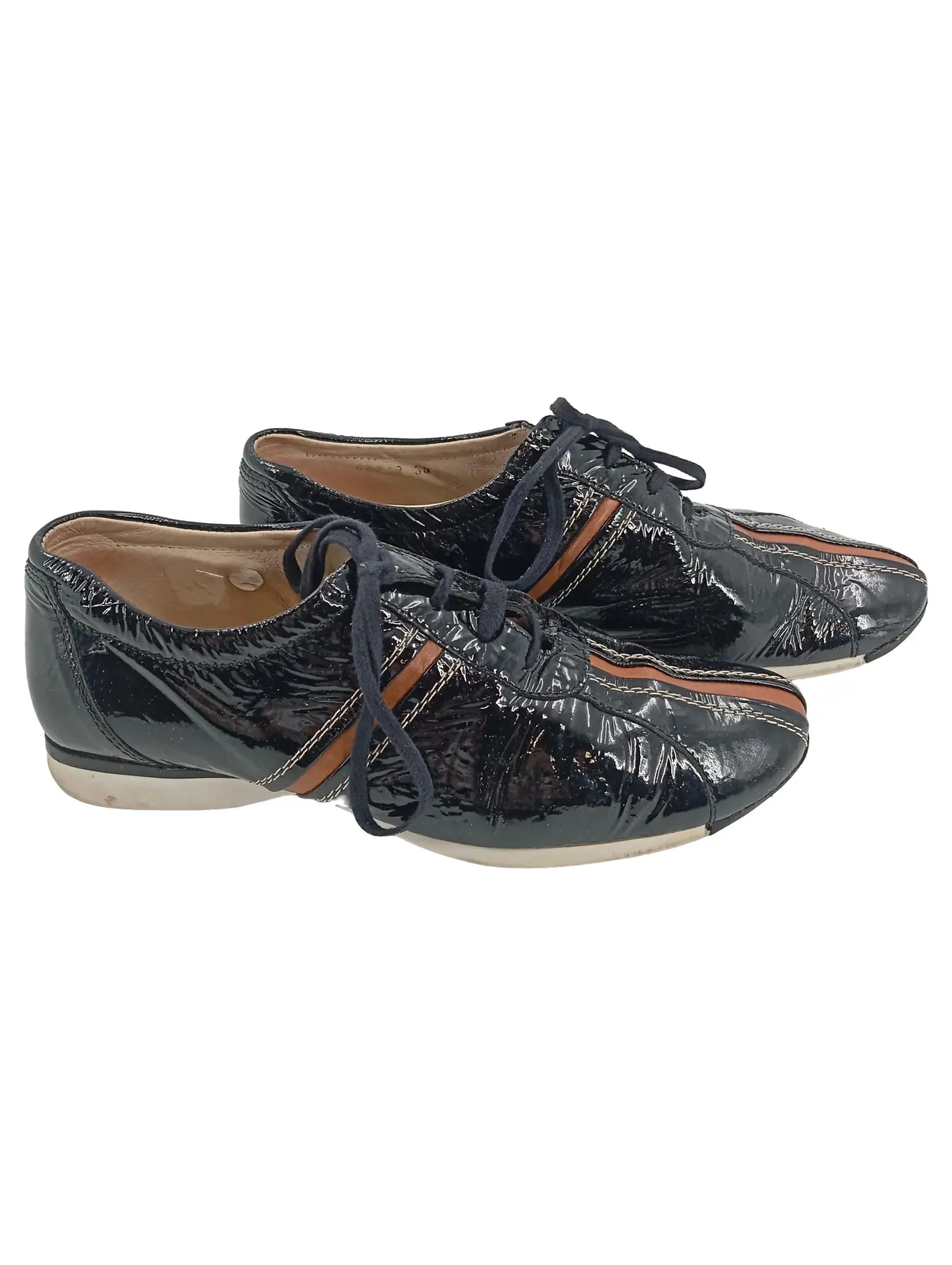 LARIO Damen Sneaker low Gr. 38 Schwarz Lack-Optik Freizeit Schuhe