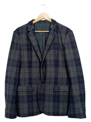 Vorschaubild 2 von Herren Sakko Gr. 50 Kariert Wolle Grau Blau Blazer
