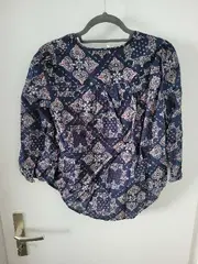 Vorschaubild 2 von Damen Bluse Bohemian Paisley Muster Blau Baumwolle Gr. S/36