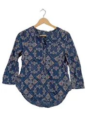 Vorschaubild 1 von Damen Bluse Bohemian Paisley Muster Blau Baumwolle Gr. S/36