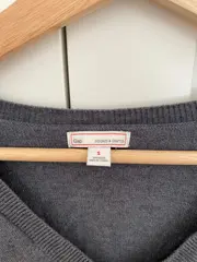 Vorschaubild 5 von Damen Pullover V-Ausschnitt Grau Gr. 36/S Merino Wolle Rippstrick