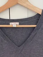 Vorschaubild 6 von Damen Pullover V-Ausschnitt Grau Gr. 36/S Merino Wolle Rippstrick