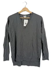 Vorschaubild 1 von Damen Pullover V-Ausschnitt Grau Gr. 36/S Merino Wolle Rippstrick