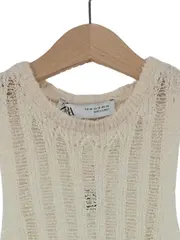 Vorschaubild 4 von Damen Pullunder Gr. 34/XS Beige Strick Lochmuster Ärmellos
