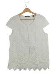 Vorschaubild 1 von Damen T-Shirt Lochstickerei Weiß Gr. M Baumwolle Feminin