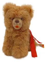 Vorschaubild 1 von Teddybär Kuscheltier braun mit rotem Band Knopf im Ohr nostalgisch