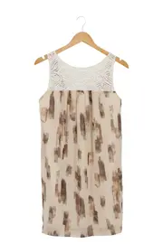 Vorschaubild 1 von Benetton Damen Freizeitkleid Gr. 38/M Beige Bohemian Sommerkleid Lochmuster
