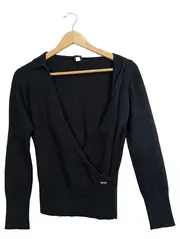 Vorschaubild 1 von Damen Wickelpullover Langarmshirt Gr. 36/S Schwarz