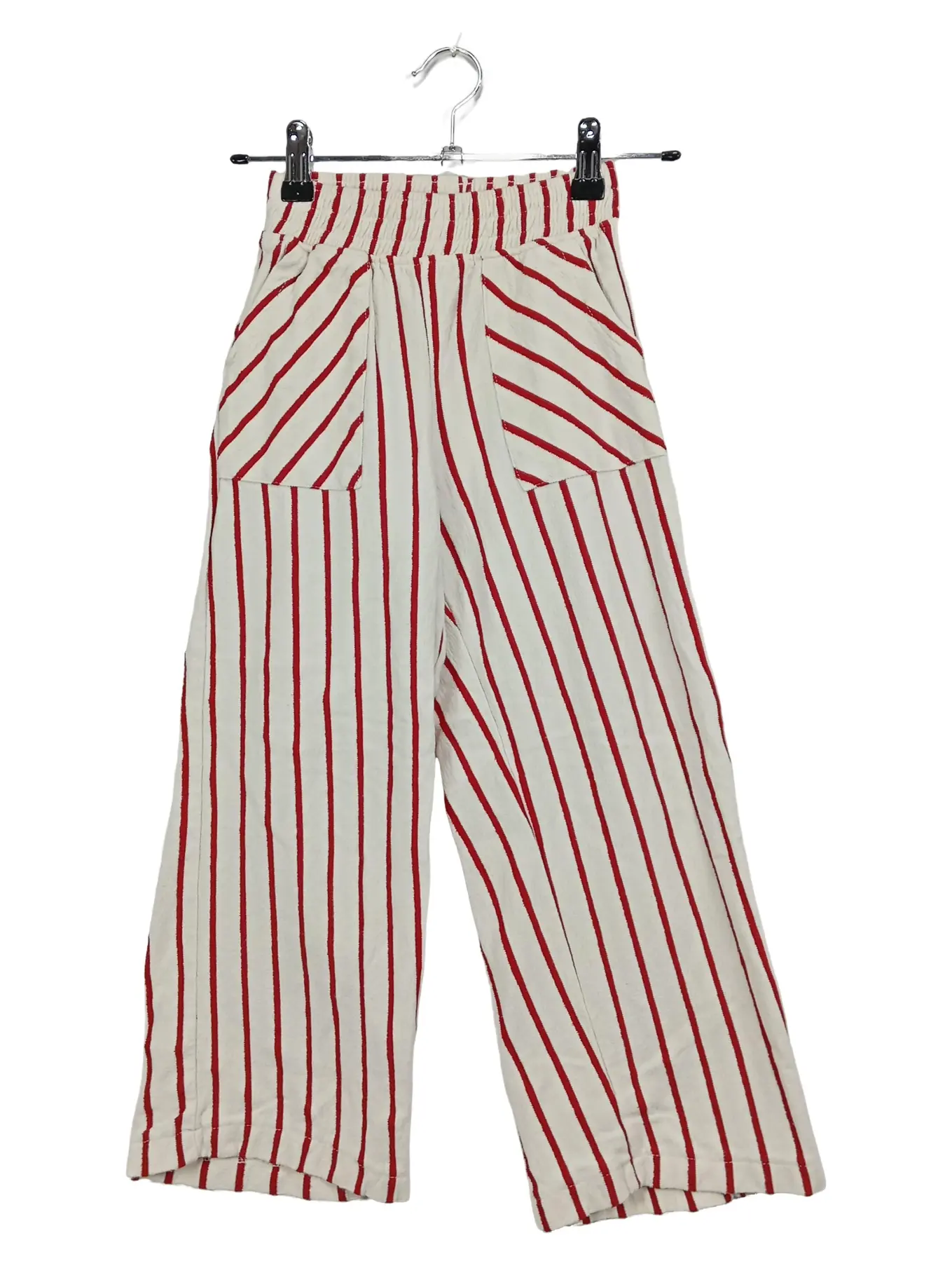 ZARA Kinder Hose Gr. 128 Weiß Rot Gestreift Maritim Stoffhose Sommer Baumwollmix