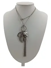 Vorschaubild 1 von Halskette mit Anhängern Herz Mond Quaste Silber Modisch Damen 37 cm