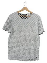 Vorschaubild 2 von Denim Herren T-Shirt Gr. L Karo Rosen Muster Weiß Grau