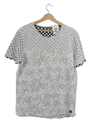 Vorschaubild 1 von Denim Herren T-Shirt Gr. L Karo Rosen Muster Weiß Grau