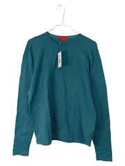 Vorschaubild 2 von MAN Basic Langarmshirt Herren Gr. M Petrol Baumwolle Henley