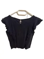 Vorschaubild 2 von Damen T-Shirt Gr. 34/XS Blau Rüschen Lyocell Leinen