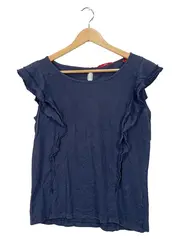 Vorschaubild 1 von Damen T-Shirt Gr. 34/XS Blau Rüschen Lyocell Leinen