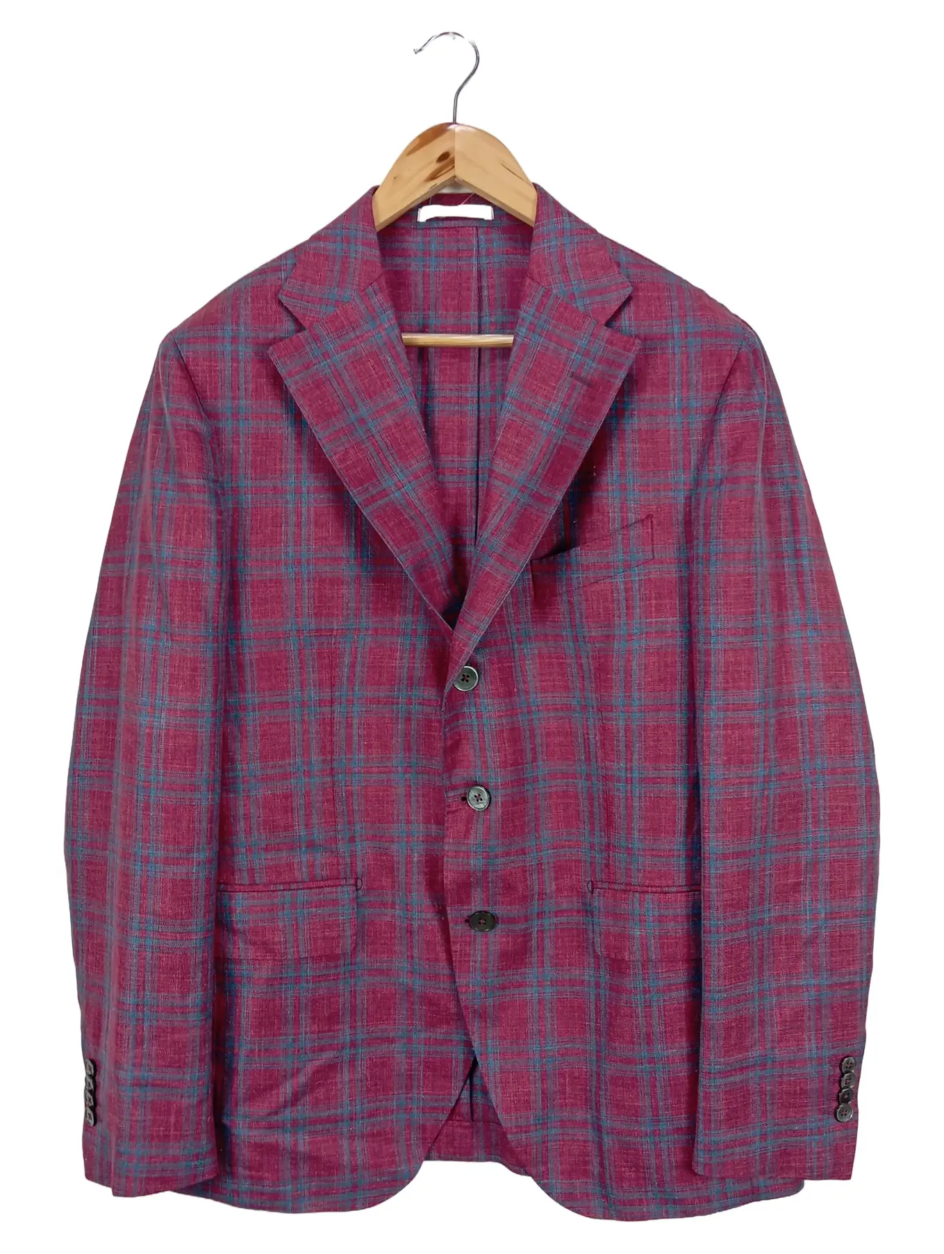 SARTORIA ROSSI Herren Blazer Sakko Kariert Rot Leinen Seide Wolle Gr. 48 M