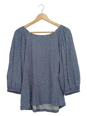 Vorschaubild 1 von Bluse Damen Geometrisch 3/4-Arm Blau Gr. 38 Viskose Casual