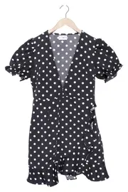Vorschaubild 1 von Damen Freizeitkleid Wickelkleid Punkte Rüschen Schwarz Gr. 38/M