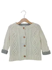 Vorschaubild 1 von Baby Mädchen Strickjacke Gr. 94 Weiß Zopfmuster Casual Langarm