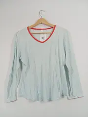 Vorschaubild 2 von Damen Langarmshirt Gr. 40/L Basic Blau V-Ausschnitt