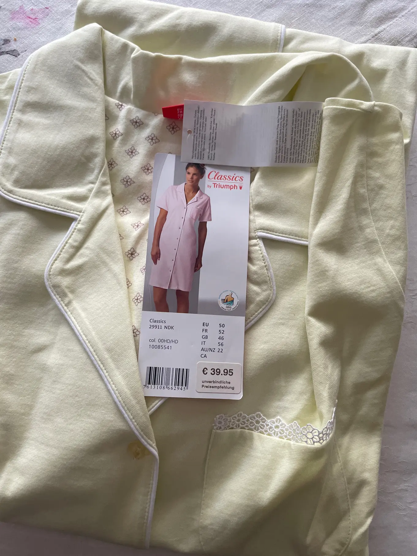 TRIUMPH Damen Nachthemd Schlafanzug Gelb Gr. 50;5XL Baumwolle Komfortabel