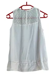 Vorschaubild 2 von Bluse Damen Weiß Gr. 34/XS Ärmellos Punkte Basic