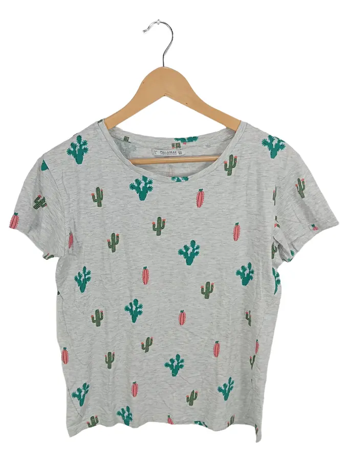 PULL&BEAR Damen T-Shirt Kaktus-Print Mehrfarbig Gr. UNI