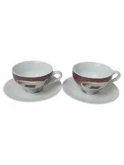 Vorschaubild 1 von Tasse Unterteller Set 2x Porzellan Weiß Traditionell Cappuccino Schriftzug