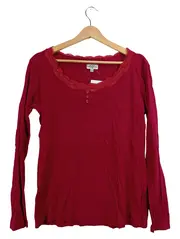 Vorschaubild 2 von Damen Langarmshirt Spitzenbesatz Bordeaux Rot Gr. XXL