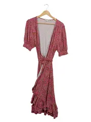 Vorschaubild 2 von Damen Sommerkleid L Paisley Rüschen Rosa Boho Maxirock Viskose Gr. 42