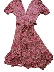 Vorschaubild 1 von Damen Sommerkleid L Paisley Rüschen Rosa Boho Maxirock Viskose Gr. 42