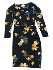 Vorschaubild 1 von Damen Wickelkleid Blumenmuster Gr. 36/S Freizeitkleid Schwarz