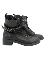 Vorschaubild 1 von Damen Schnürstiefel Gr. 39 Schwarz Modisch Nieten Combat Boots