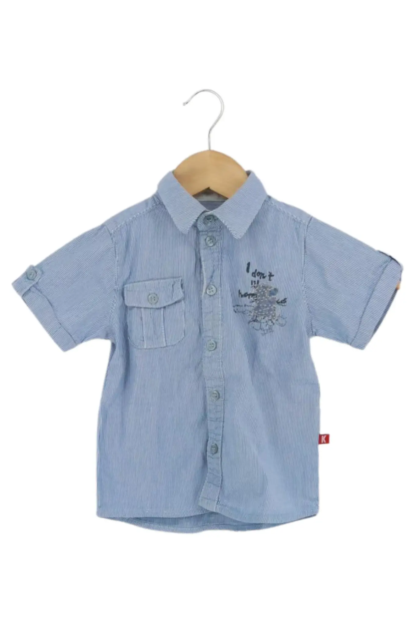 KANZ Kinder Hemd Jungen Gr. 92 Blau Gestreift Kurzarm Preppy Baumwolle