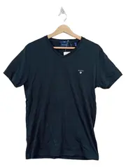 Vorschaubild 1 von Herren T-Shirt V-Ausschnitt Gr. M Blau Baumwolle Slim Fit