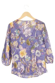 Vorschaubild 2 von Damen Bluse 36/S Blau Blumenmuster Bohemian Elegant Polyester