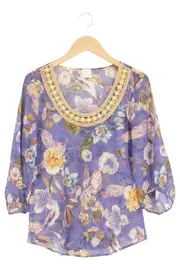 Vorschaubild 1 von Damen Bluse 36/S Blau Blumenmuster Bohemian Elegant Polyester