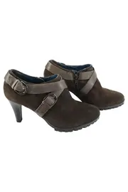 Vorschaubild 1 von Damen Stiefelette Gr. 39 Braun Elegant Wildleder Schnallen Reißverschluss 9cm Absatz