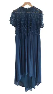 Vorschaubild 1 von Damen Festliches Kleid Gr. 42 Blau Elegant Spitze Applikationen