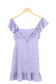 Vorschaubild 2 von Damen Freizeitkleid Gr. 36/S Lila Blumenmuster Romantisch Rüschen