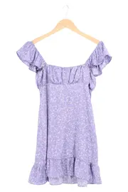 Vorschaubild 1 von Damen Freizeitkleid Gr. 36/S Lila Blumenmuster Romantisch Rüschen